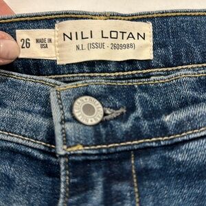 Nili Lotan Flora denim trouser. Pleated front. wide leg. worn once.